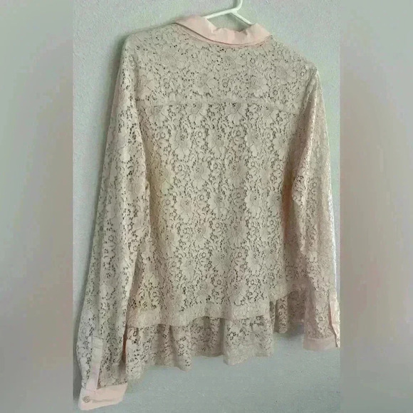 Top Shop pink lace collared button down long sleeve top size 10 NWT - Picture 6 of 8